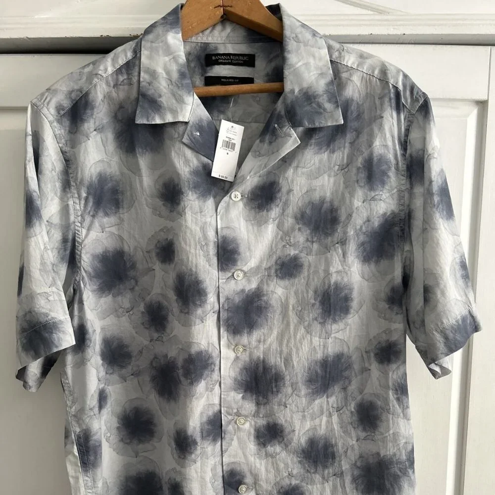 🆕 Banana Republic Men's Relaxed Fit Organic Cotton Resort Shirt SZ SMALL